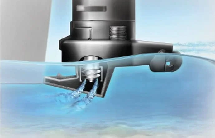 Jet drive diagram showing water flow through intake, impeller, and nozzle